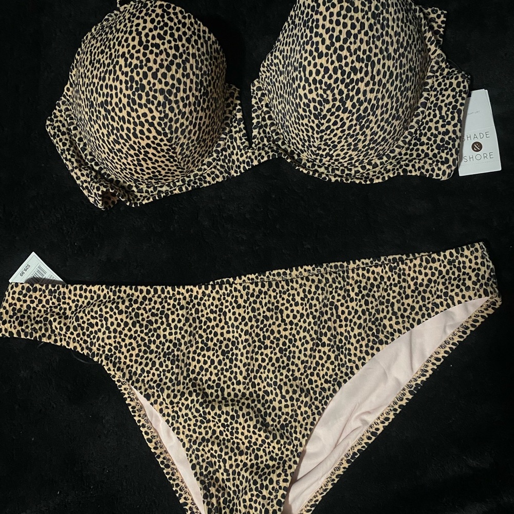 Shade & Shore Leopard Print Underwire Bikini Set - Beige/Black